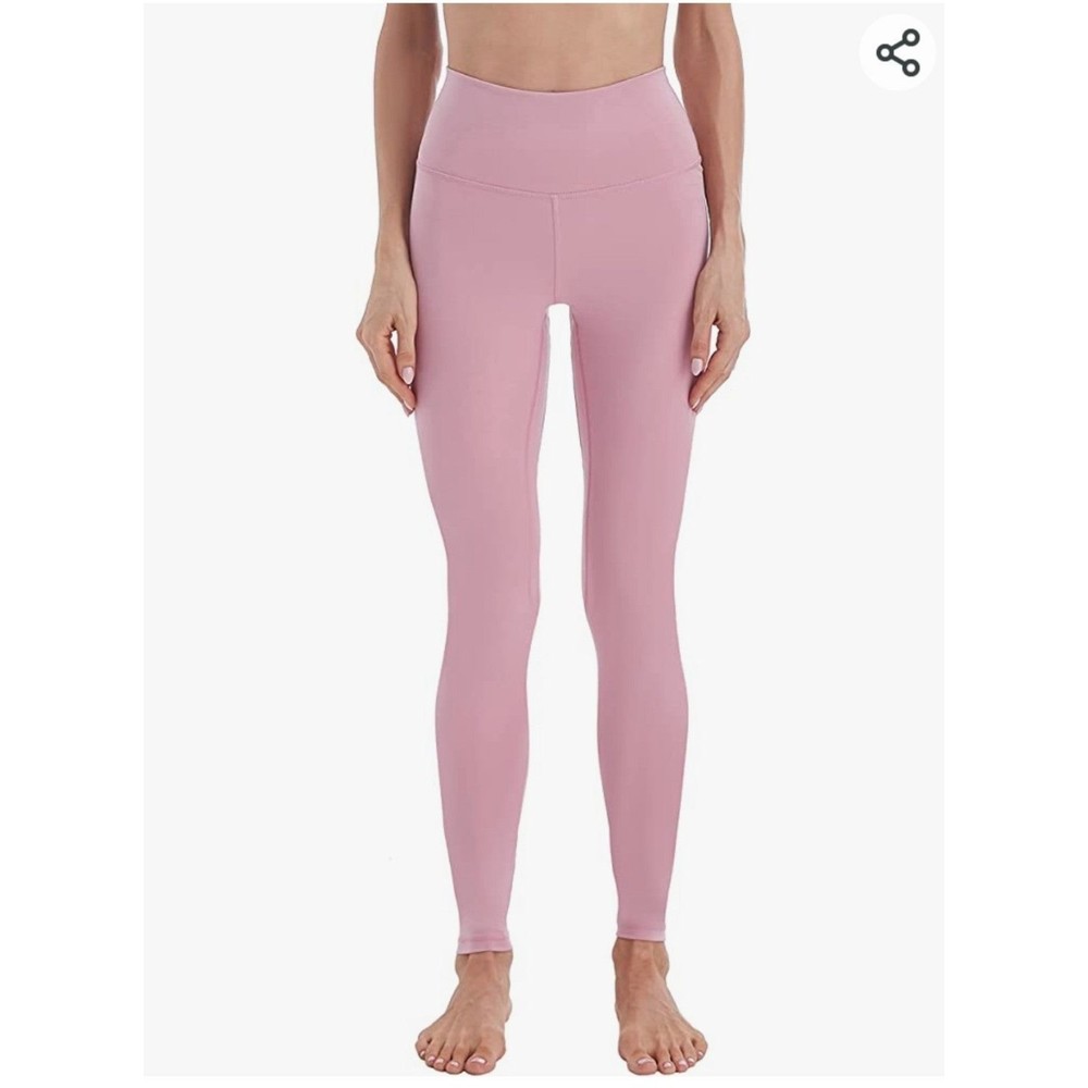 Women's High Rise Pink Full-Length Yoga Leggings with Tummy Control